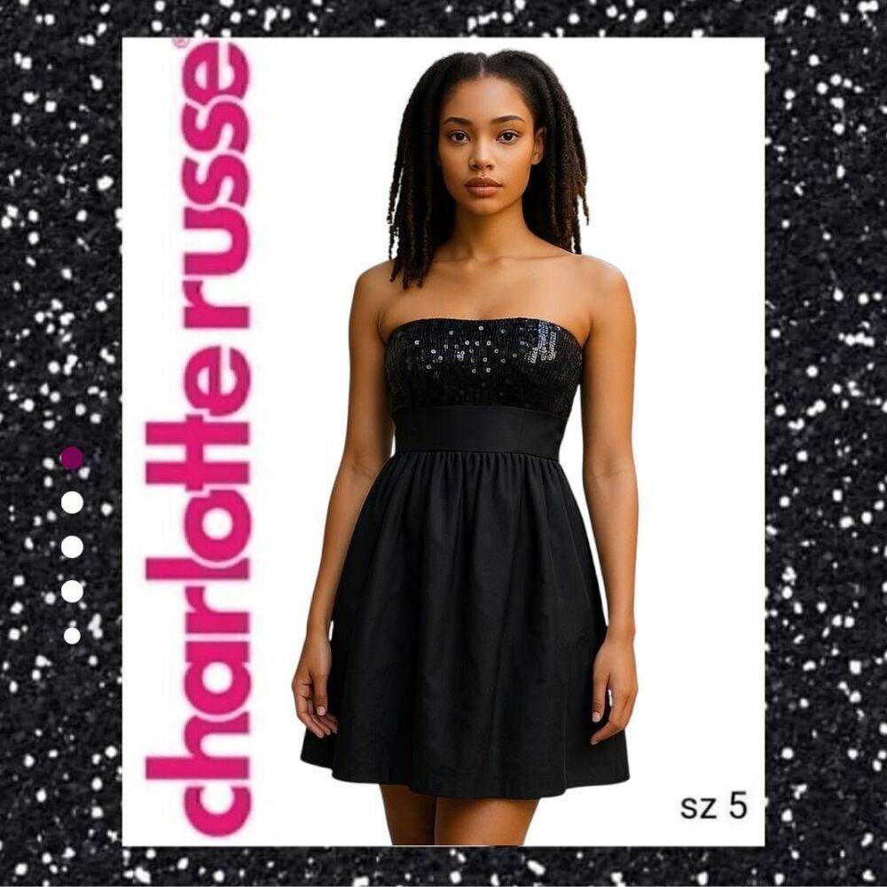 Charlotte Russe Designer Sexy Little Black Dress Strapless Sequin Top sz 5